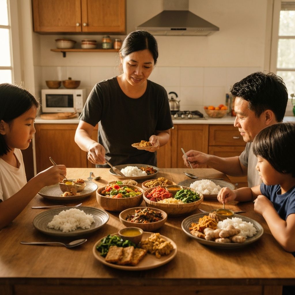 Indonesian family enjoying a balanced meal together